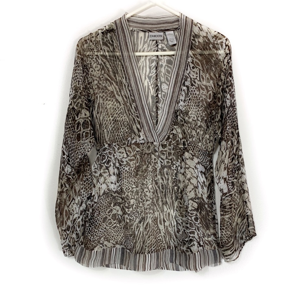 Chicos 100% Silk V Neck Long Sleeves Top - Picture 1 of 5